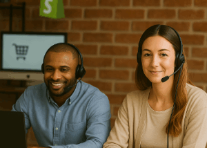 Customer service outsourcing team supporting ecommerce and Shopify brands across live chat, email, and social channels